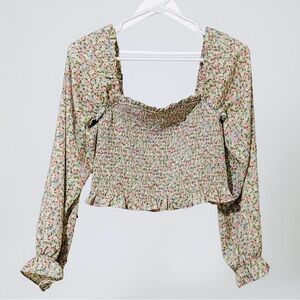 Forever21 Floral Cropped Ruched Top, Juniors Medium